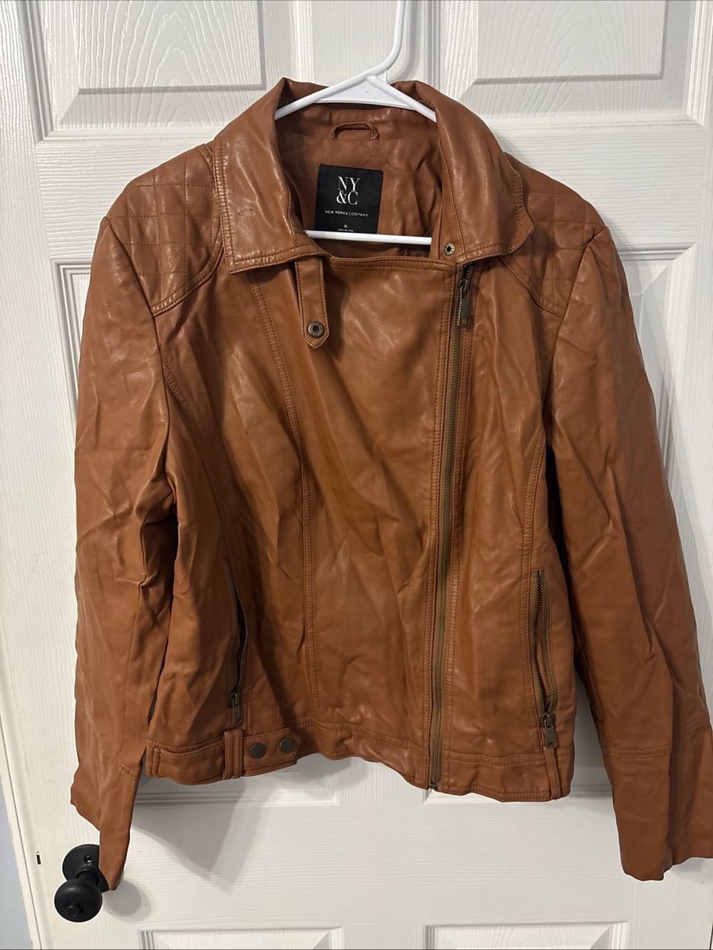 New York & Company Cognac Faux Leather Moto Jacket